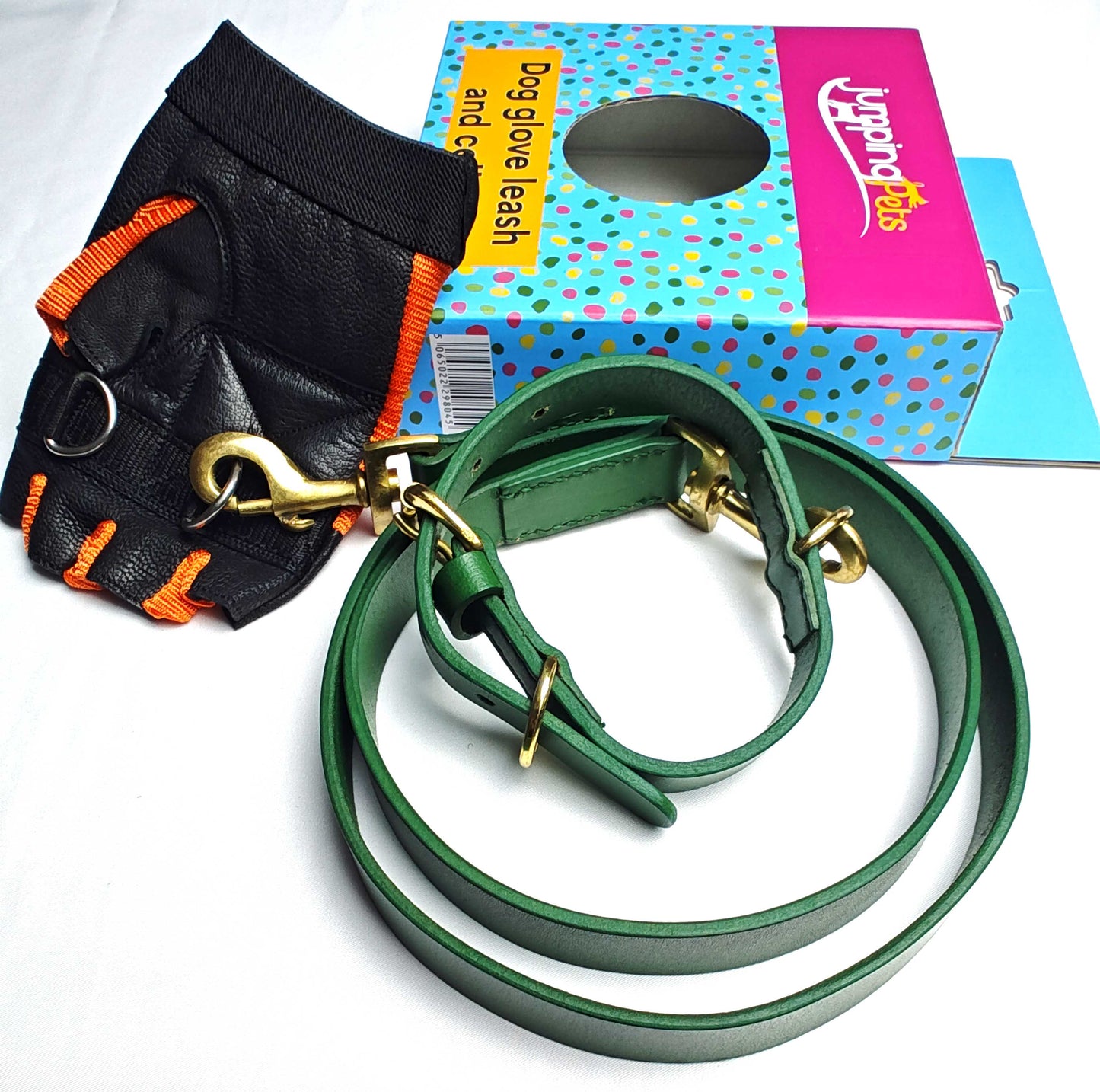 Leather Collar & Leash and Glove with two d-rings